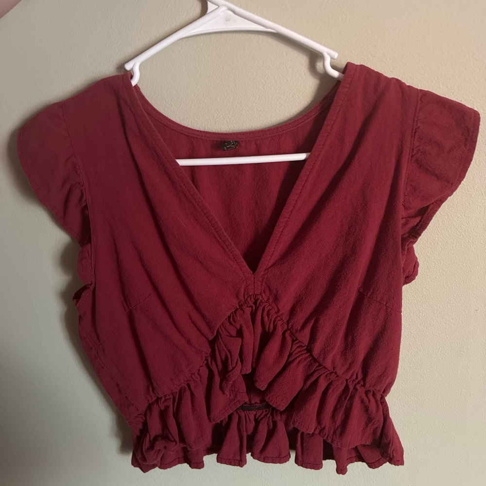 Chic Burgundy Ruffled Women's Blouse
